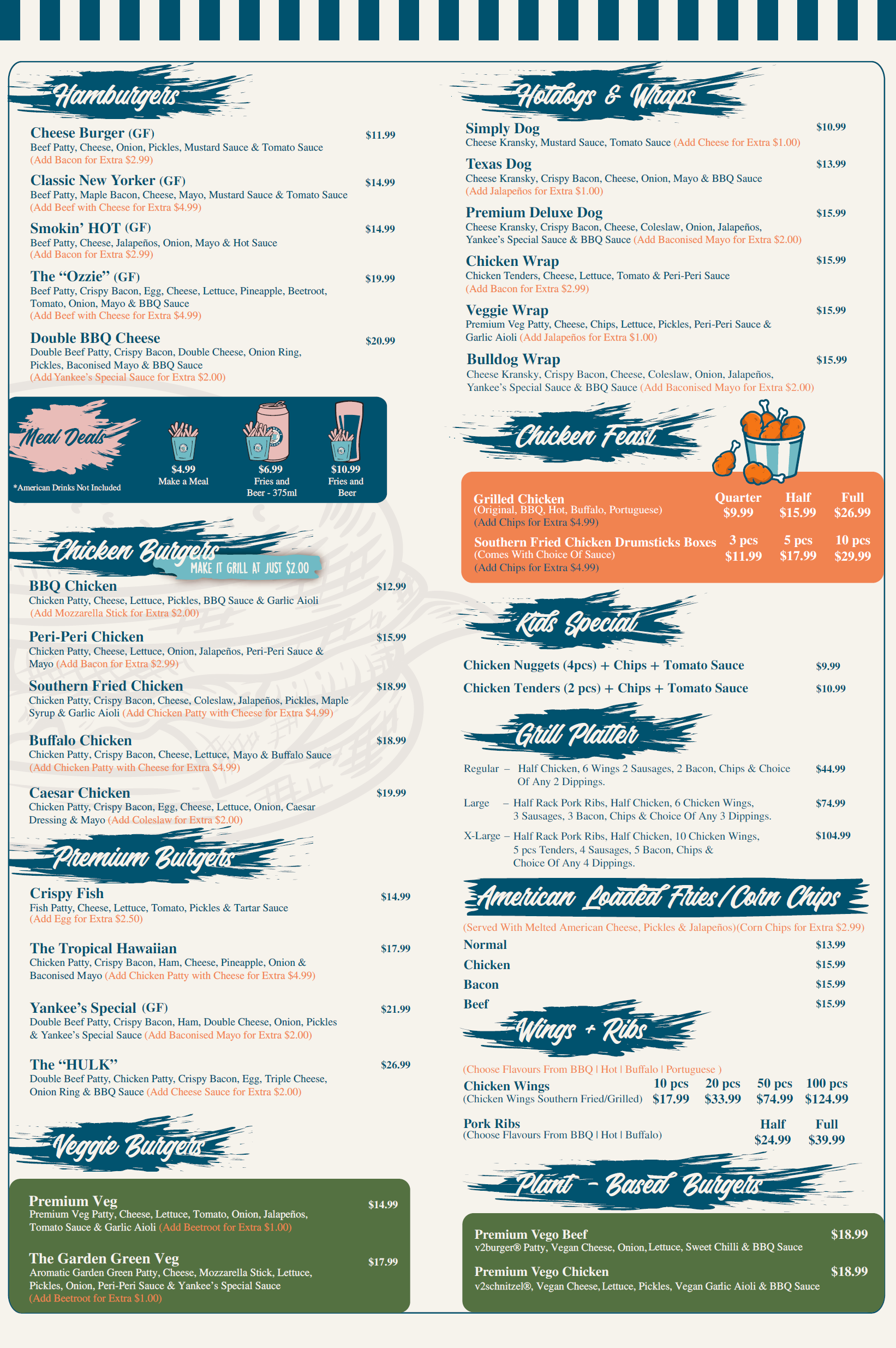 Yankees Burger Bar Melbourne Menu 1-2 Point of Sale Powered by FrabPOS Website and Online Ordering by Order Eats